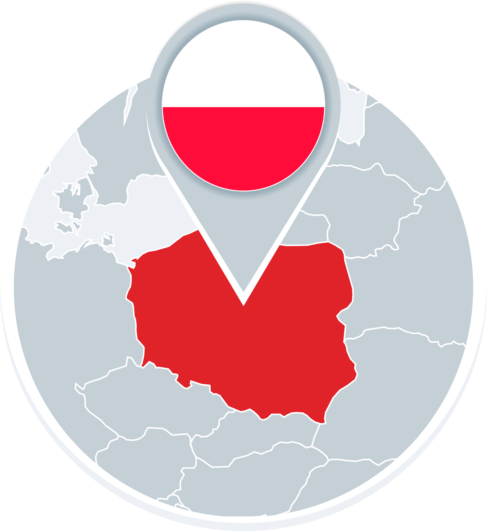 Poland map and flag, map icon with highlighted Poland